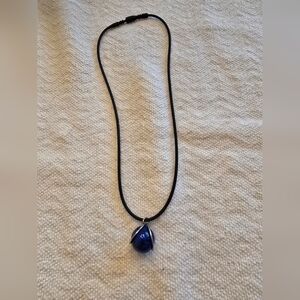 Blue Pendant On Rubber Necklace. EUC